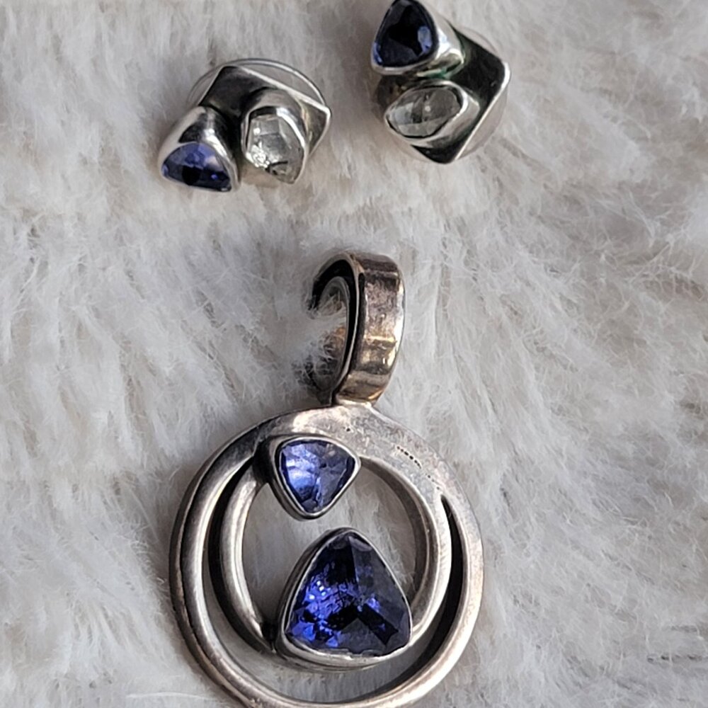 Signed Lilly Barrack Artisan .925 Amethyst Necklace & Earrings Set